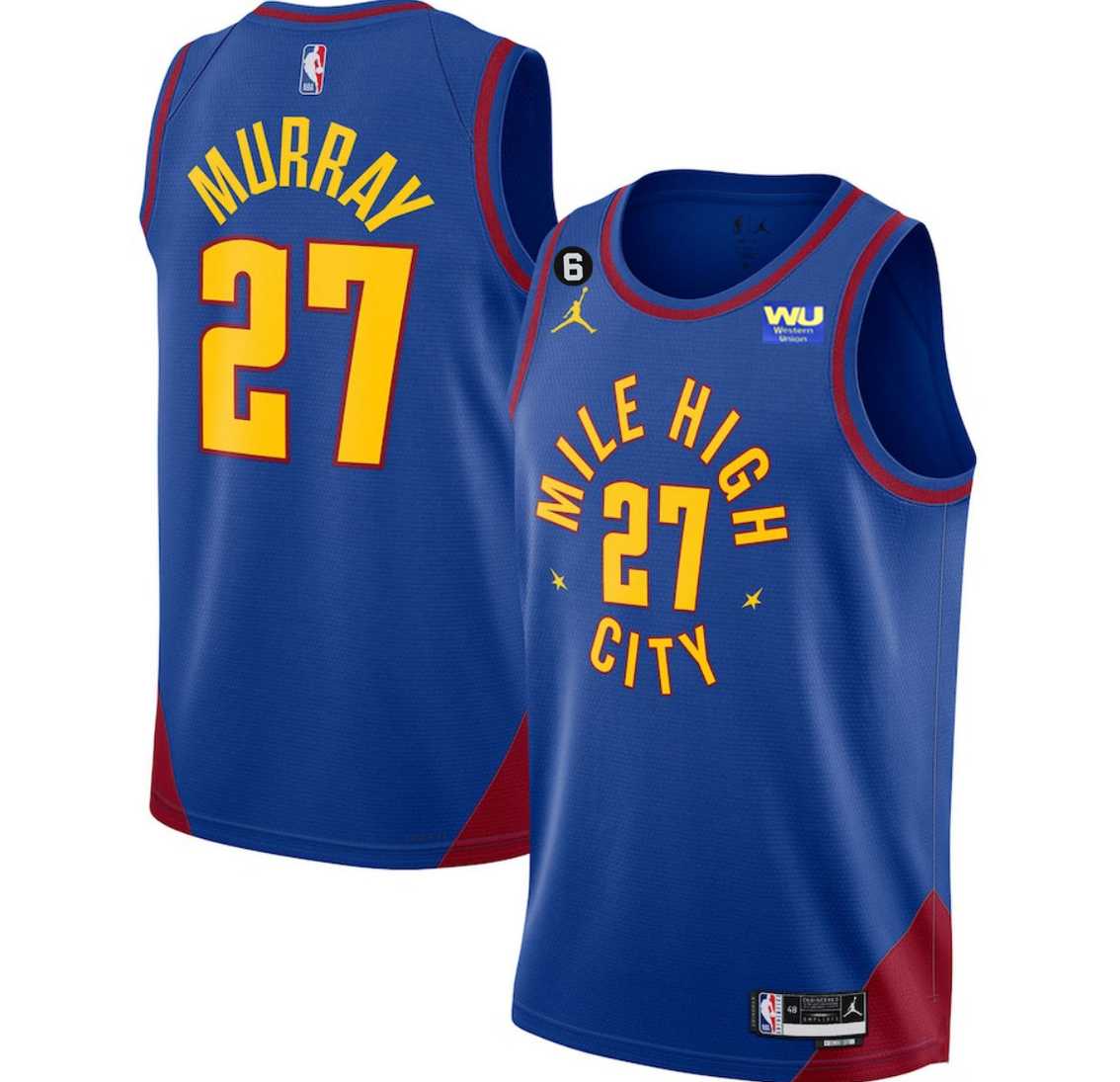 Mens Denver Nuggets #27 Jamal Murray Blue 2022-23 Statement Edition With NO.6 Patch Stitched Jersey Dzhi->denver nuggets->NBA Jersey
